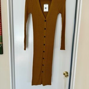 Forever 21 Mustard Long Sleeve Ribbed Dress